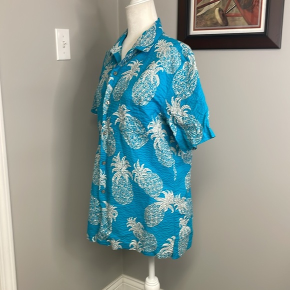 Tori Richard Mens pineapple shirt blue Hawaii Hawaiian Seersuckers Medium - Picture 3 of 7